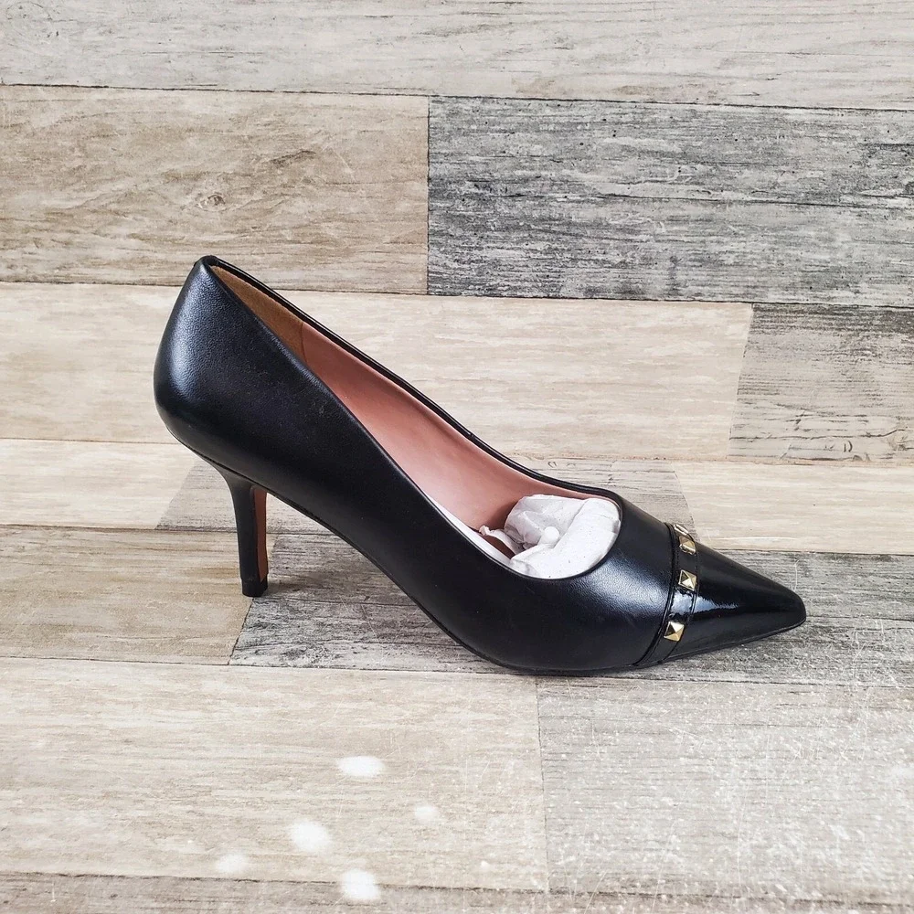Linea Paolo Perkins Womens Shoes Sz 5.5 M Black Leather Stiletto Heel Pumps